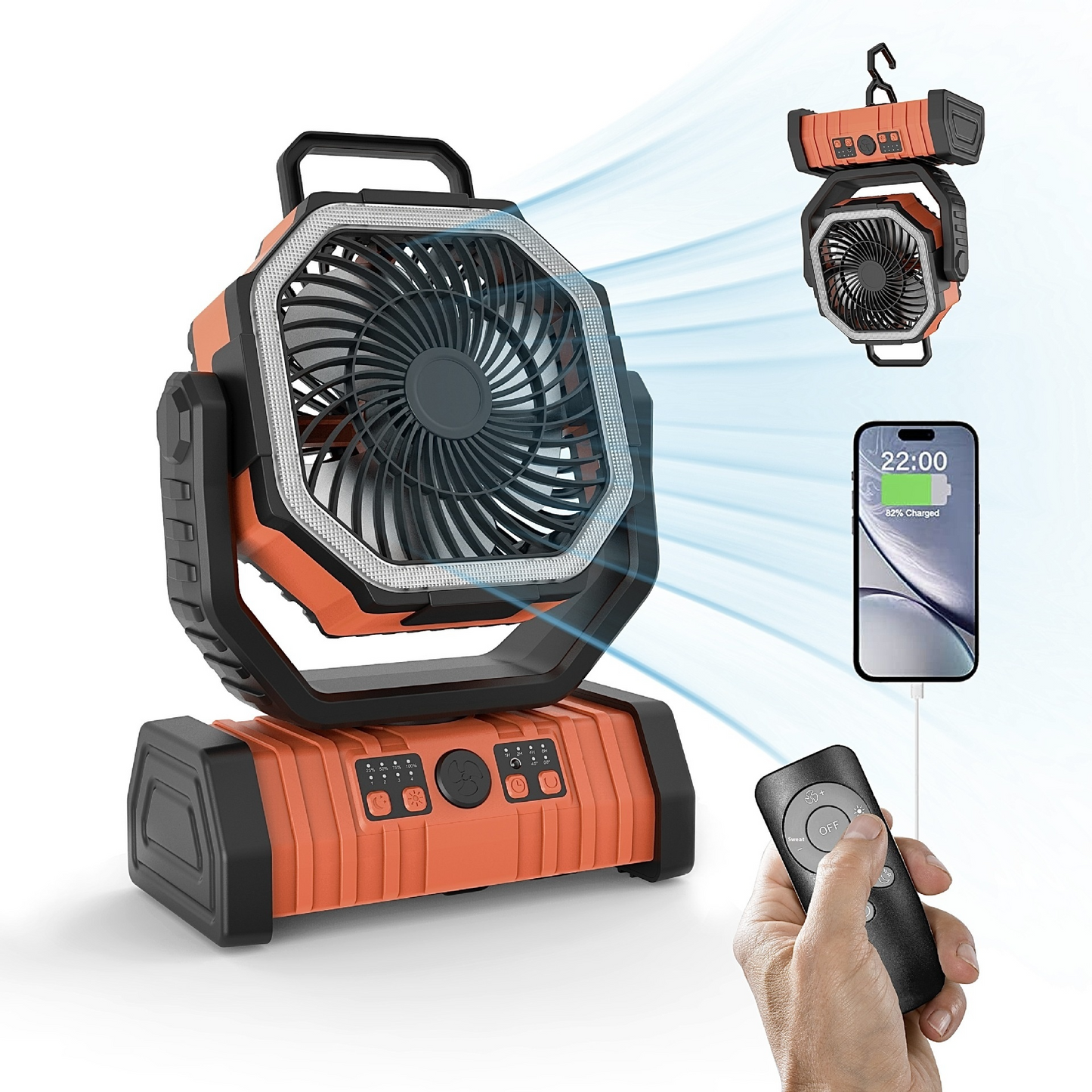 3-in-1 Camping Fan with LED Light & Power Bank