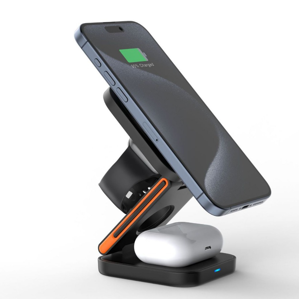 3-in-1 Magnetic Folding Wireless Charger — Phone, Watch & Earbuds