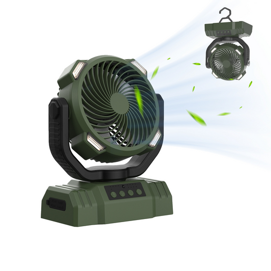 3-in-1 Camping Fan with LED Light & Power Bank