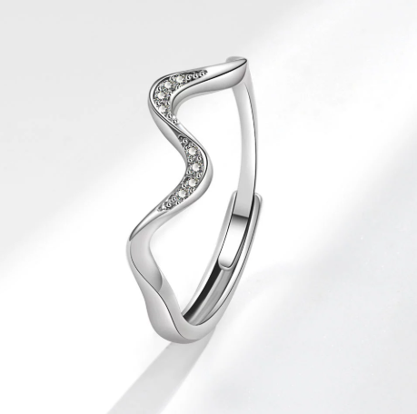 Water Wave Adjustable Silver Ring — Minimalist Fashion