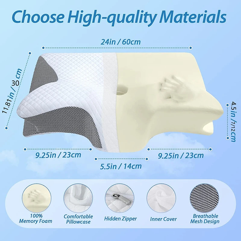 Memory Foam Cervical Neck Pillow — Orthopedic Support for Pain Relief
