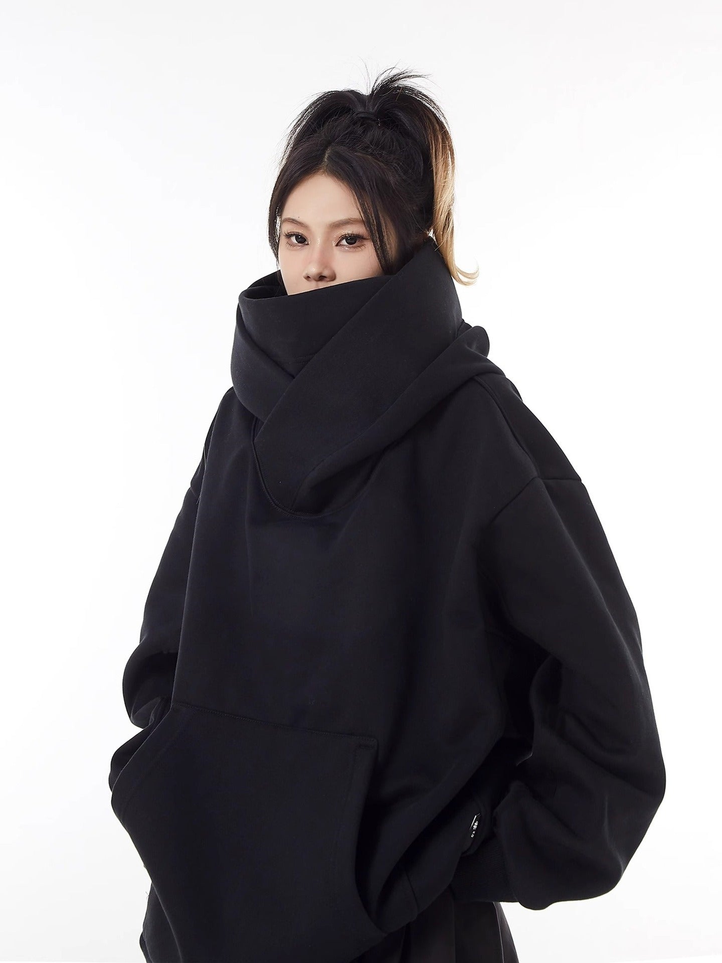 Fleece-Lined High Collar Hoodie — Oversized & Ultra Cozy