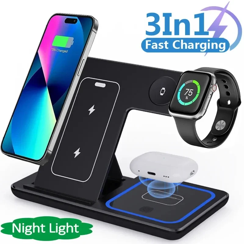 3-in-1 Foldable LED Wireless Charging Station