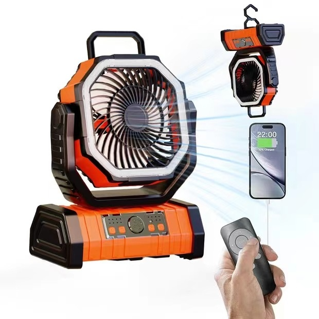 3-in-1 Camping Fan with LED Light & Power Bank