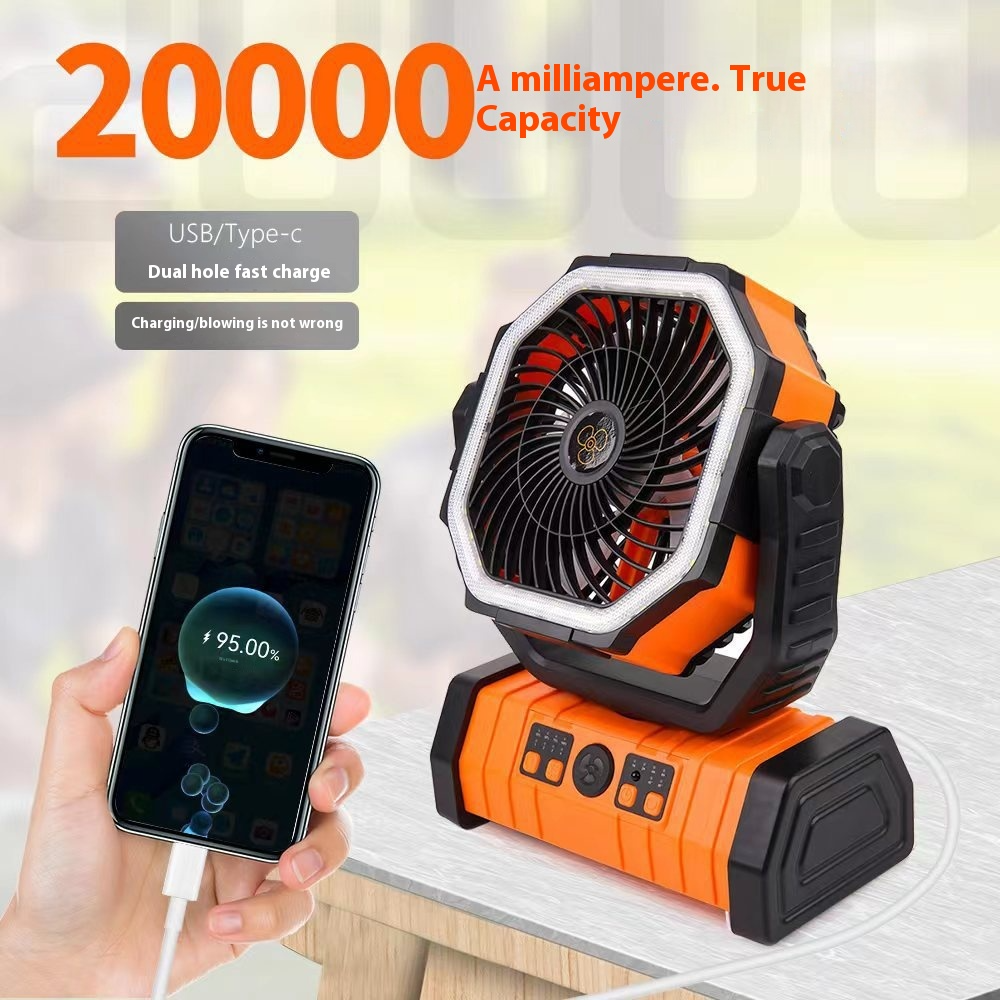 3-in-1 Camping Fan with LED Light & Power Bank