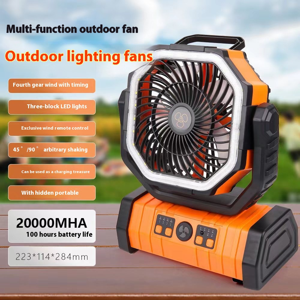 3-in-1 Camping Fan with LED Light & Power Bank