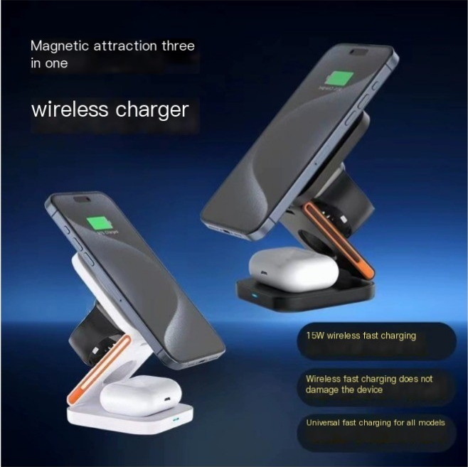 3-in-1 Magnetic Folding Wireless Charger — Phone, Watch & Earbuds