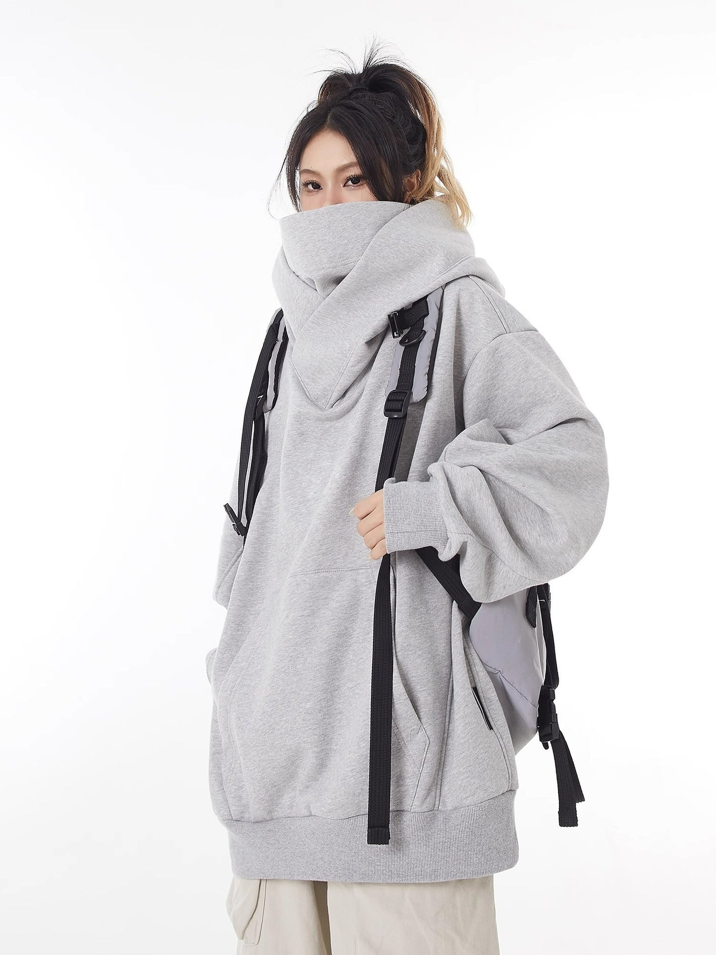 Fleece-Lined High Collar Hoodie — Oversized & Ultra Cozy