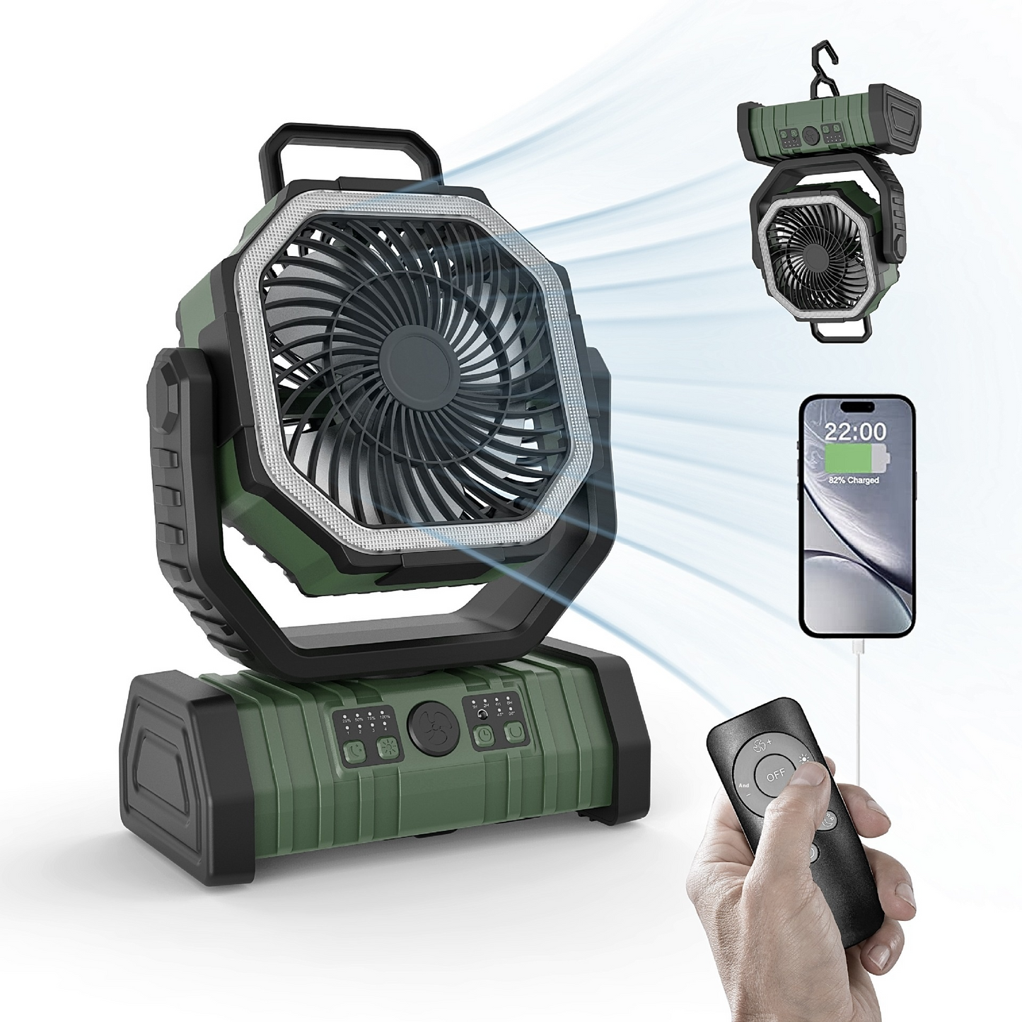 3-in-1 Camping Fan with LED Light & Power Bank