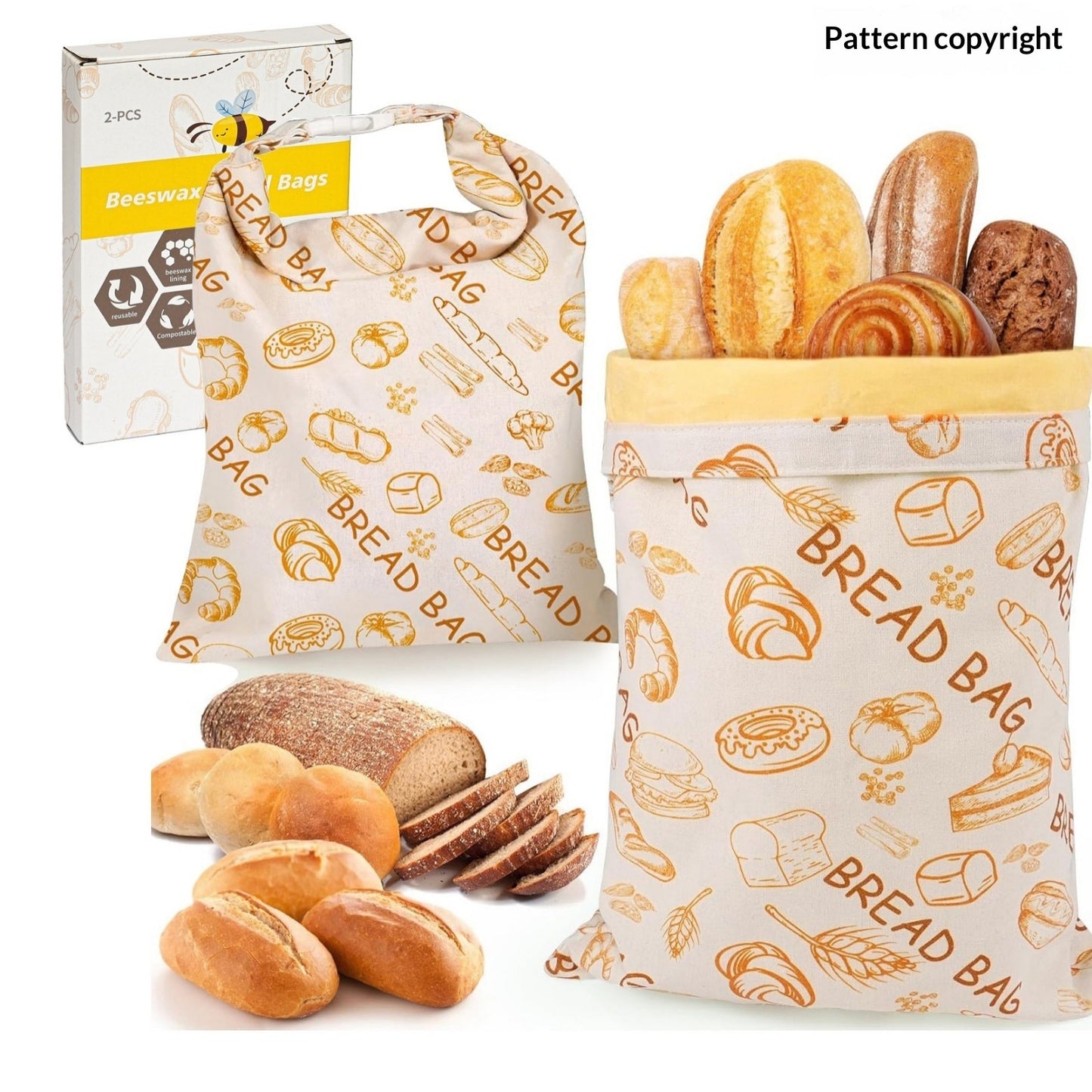Reusable Cotton Linen Bread Bag with Snap Closure