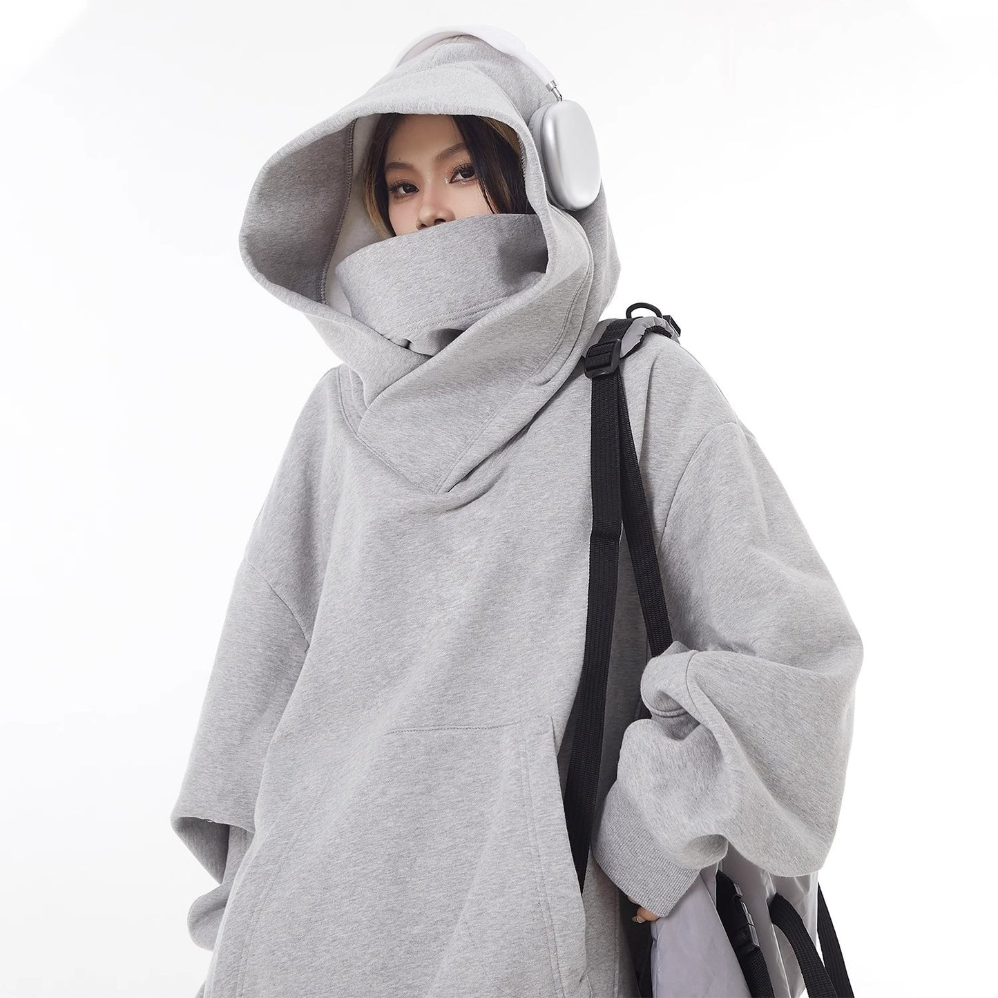 Fleece-Lined High Collar Hoodie — Oversized & Ultra Cozy