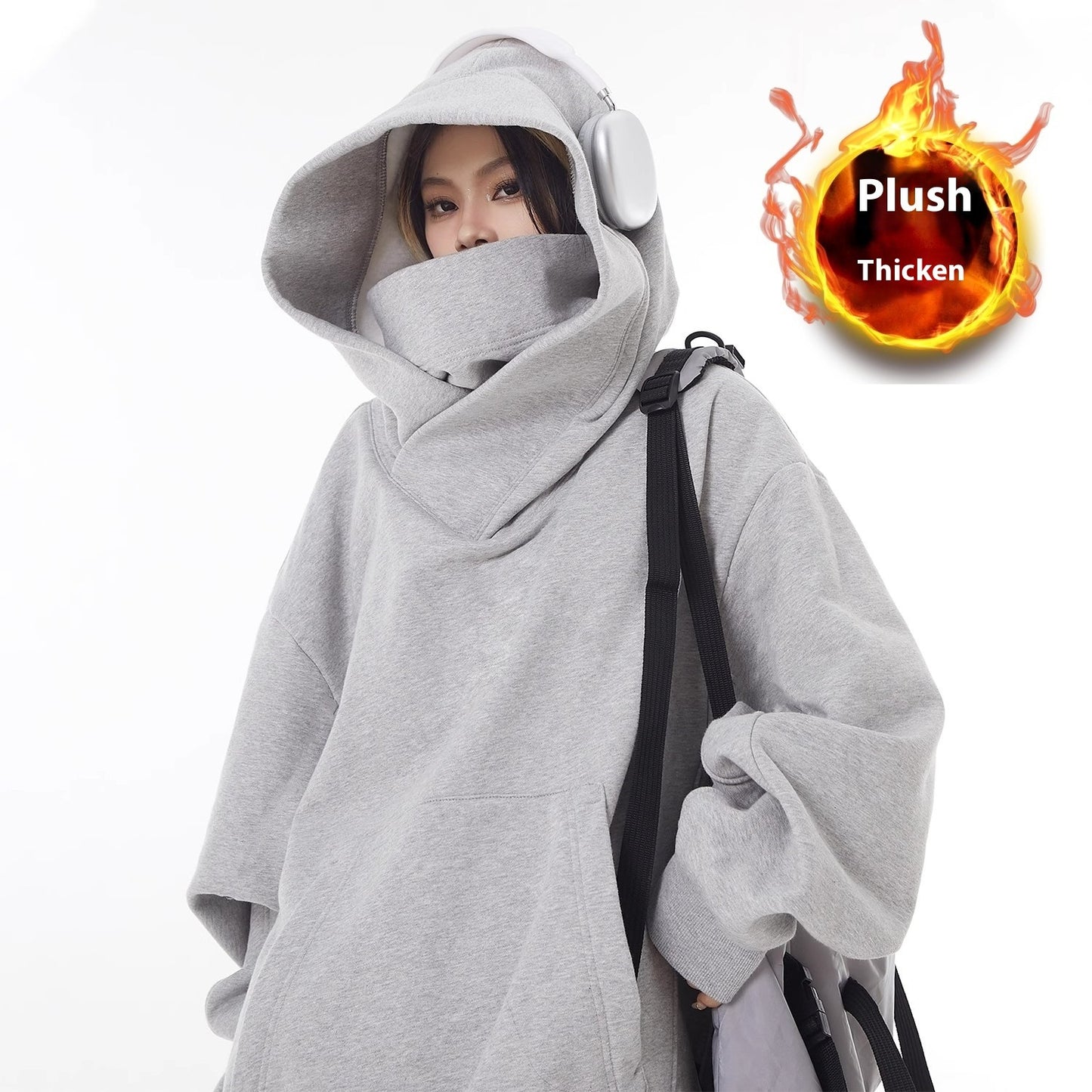 Fleece-Lined High Collar Hoodie — Oversized & Ultra Cozy