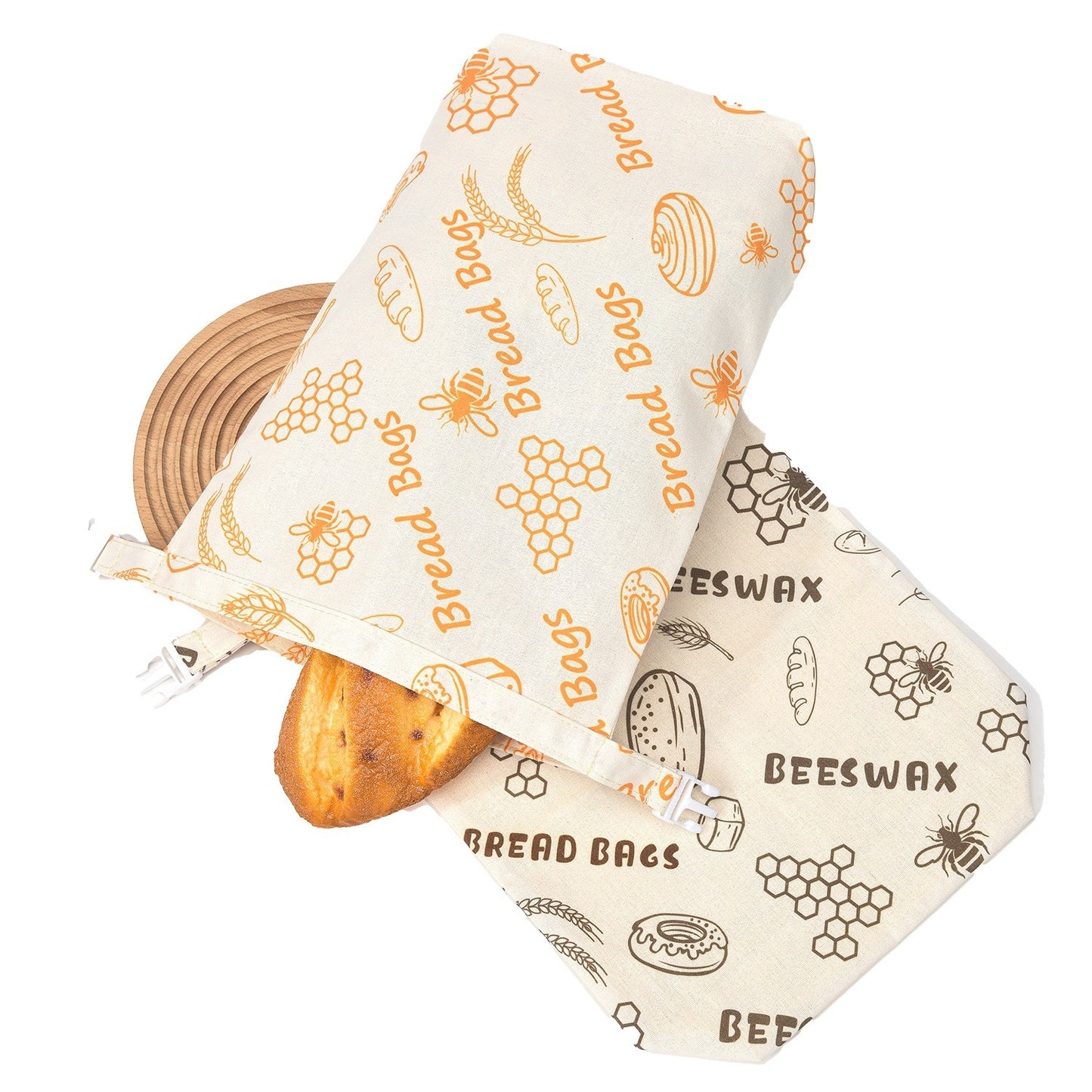 Reusable Cotton Linen Bread Bag with Snap Closure